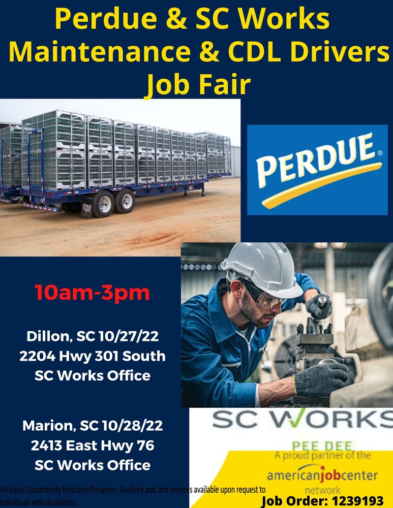 Perdue Farms Job Fair with maintenance worker and cdl driver